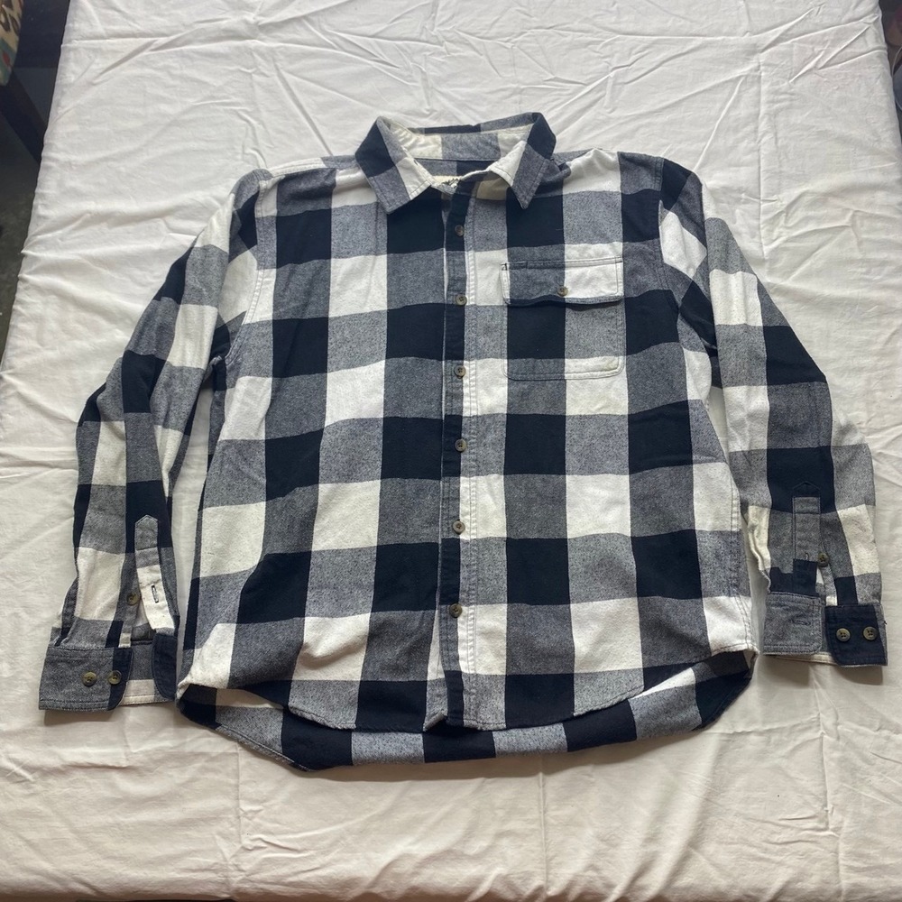 Old Mill Mens Plaid Flannel Long Sleeve Button Up Shirt XL Black White